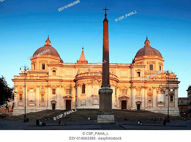 Back of Papal Basilica of Saint Mary Major during sunset in Rome, Italy