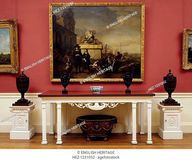 The dining-room at Kenwood House, Hampstead, London, 1995. A large painting depicting people in seventeenth-century dress hangs over a the sideboard and...
