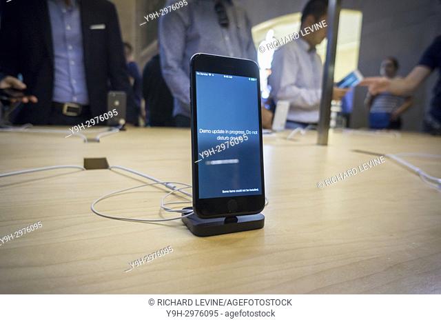An iPhone 8 in the Apple store in Grand Central Terminal in New York try out the new iPhone 8 and iPhone 8 Plus on Friday, September 22, 2017