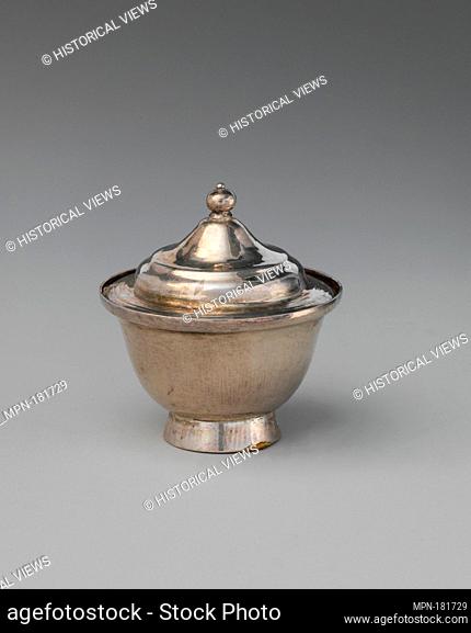 Miniature sugar bowl with cover. Artist: David Clayton (British, active 1689); Date: ca. 1720-30; Culture: British, London; Medium: Silver; Dimensions: Height:...