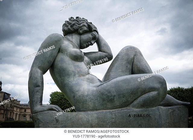 Sculpture of a female nude by Aristide Maillol in the Tulieries, Paris, France