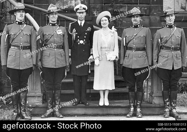 The Royal Farewell To Canada -- Our photograph shows the King and Queen with the four Canadian Mounted Police who were their personal body-guard during the...