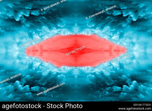 Red lips on a blue background