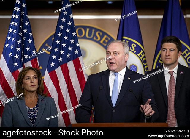 United States House Minority Whip Steve Scalise (Republican of Louisiana) offers remarks during a press conference at the US Capitol in Washington, DC, Tuesday
