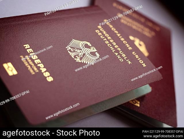 29 November 2022, Bavaria, Kaufbeuren: Two German passports. Photo: Karl-Josef Hildenbrand/dpa. - Kaufbeuren/Bavaria/Germany