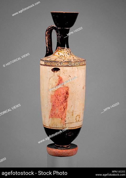 Terracotta lekythos (oil flask). Attributed to the Thanatos Painter; Period: Classical; Date: ca. 430 B.C; Culture: Greek