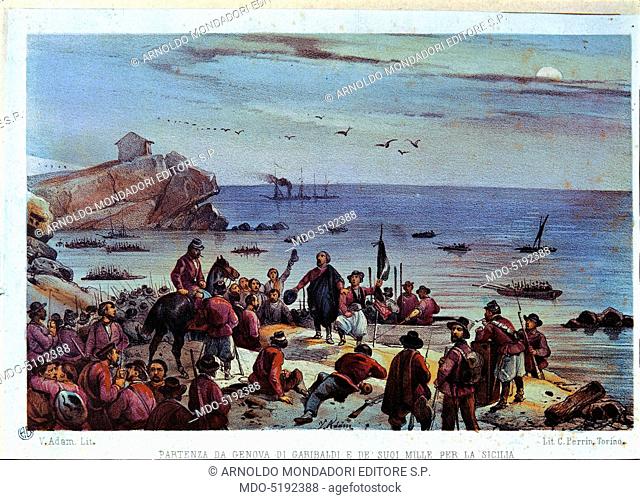 Giuseppe Garibaldi and the Thousand Embarking for Sicily (Partenza di Giuseppe Garibaldi con i Mille per la Sicilia), by Jean Victor Adam, 19th Century