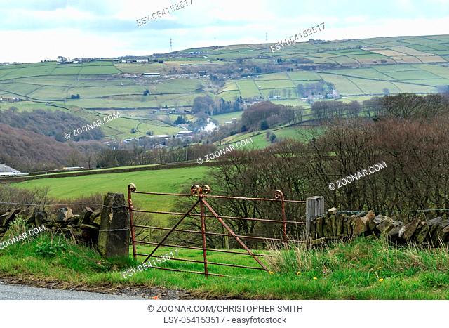 Farmland in Yorkshire UK with farm gate