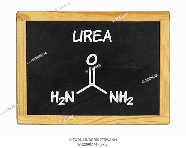 chemical formula of urea on a blackboard
