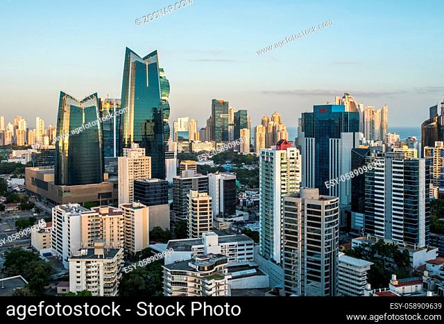 Panama City, Panama- march 2018:Aerial view of the city skyline of Panama City business district