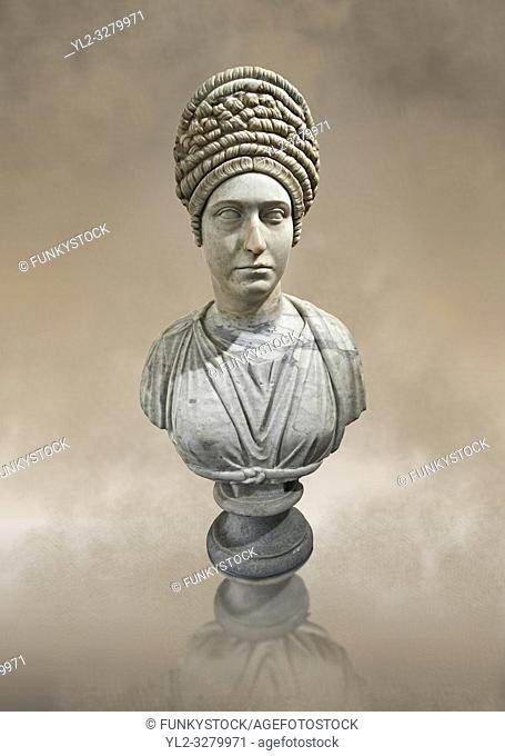Roman marble sculpture bust of an unkown women, Late Trajan period 98-117 AD , inv 6074, Naples Museum of Archaeology, Italy