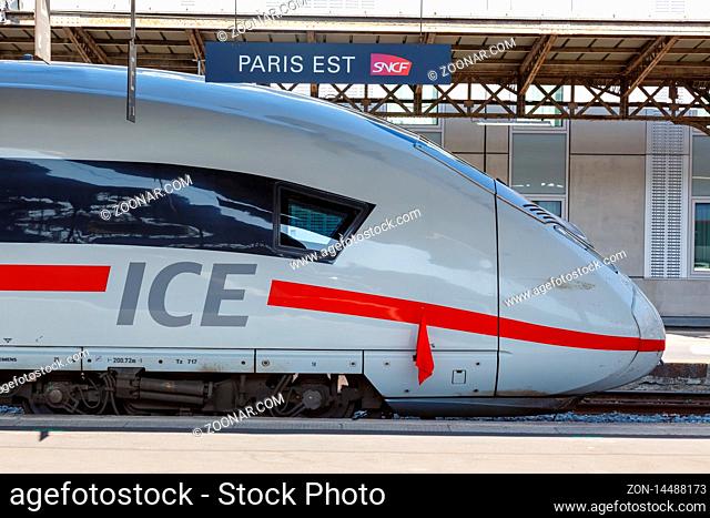 Paris, France ? July 23, 2019: German ICE high-speed train at Paris Est railway station in France
