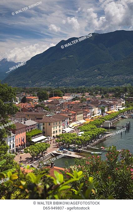 Switzerland, Ticino, Lake Maggiore, Ascona, high angle town view