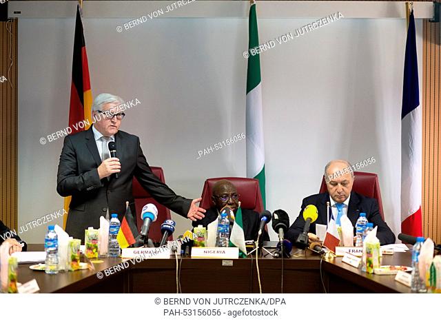 The Nigerian Foreign Minister Aminu Baschir Wali (C), German Foreign Minister Frank-Walter Steinmeier (L), and French Foreign Minister Laurent Fabius at a press...