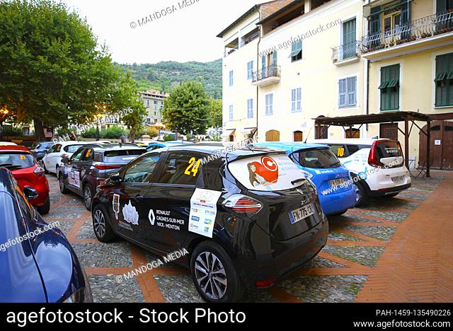 Dolceacqua, Italy - September 10, 2020: Riviera Electric Car Challenge Start in Dolceacqua, a small village in Liguria. Ligurien, Italien, Tourismus, Tourisme