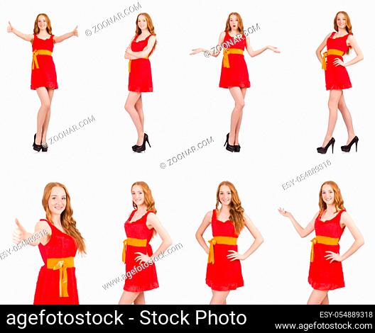 Young nice girl pressing isolated on white