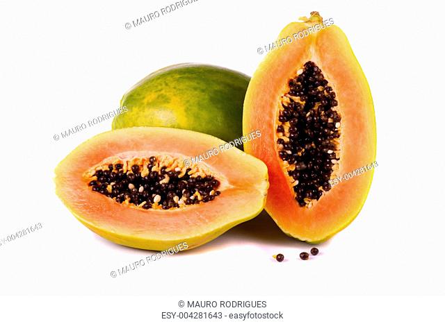 papaya fruit on white
