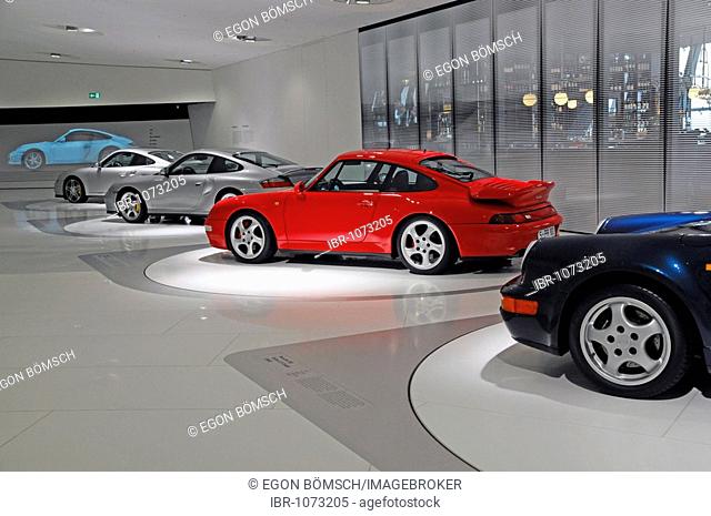 Red Porsche 911 Turbo 3.6 Coupe 993, New Porsche Museum, Stuttgart, Baden-Wuerttemberg, Germany, Europe