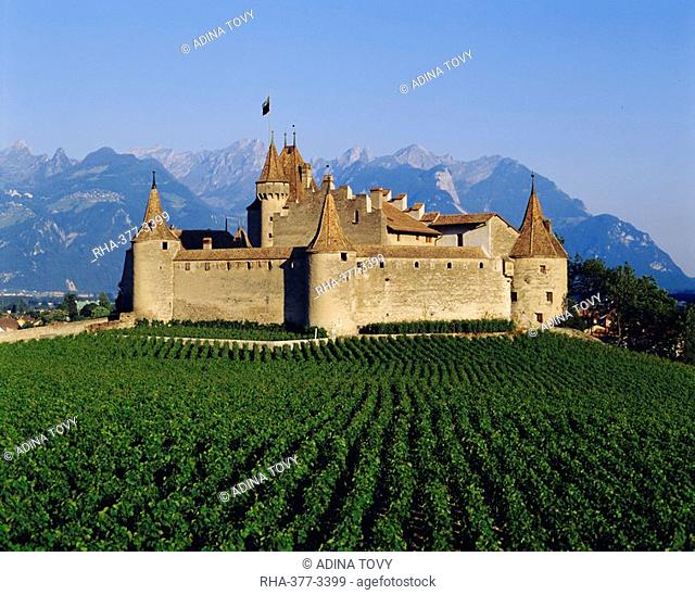 Aigle Chateau and vineyard, near Lac Leman, Switzerland