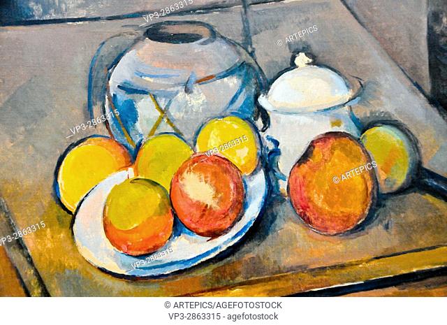 Paul Cezanne . Vase paille, sucrier, et pommes. 1893 . Musée de l'Orangerie - Paris