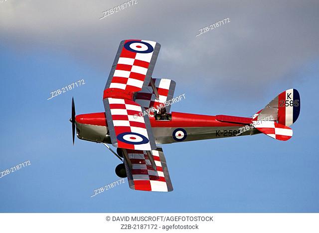 1930's RAF Avro Tutor pilot training biplane aircraft at a Shuttleworth Collection air display at Old Warden airfield, Bedfordshire, UK