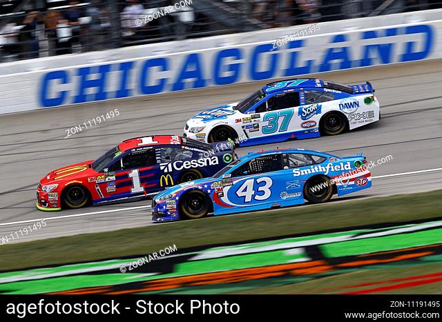 September 17, 2017 - Joliet, Illinois, USA: Jamie McMurray (1), Aric Almirola (43) and Chris Buescher (37) battle for position during the Tales of the Turtles...
