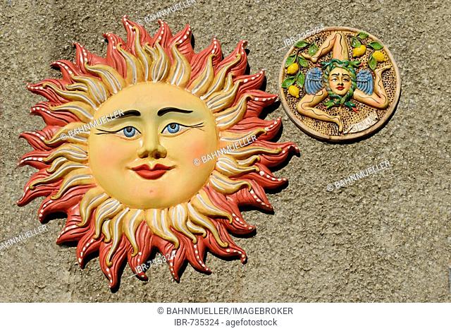 Sun ceramic andTrinakria Erice Sicily Italy
