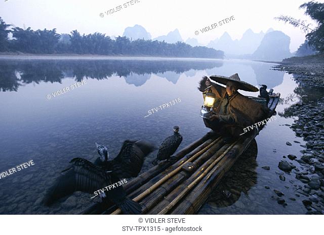 Asia, China, Cormorant fisherman, Dawn, Guangxi, Guilin, Holiday, Landmark, Li river, Model, Province, Released, Tourism, Travel