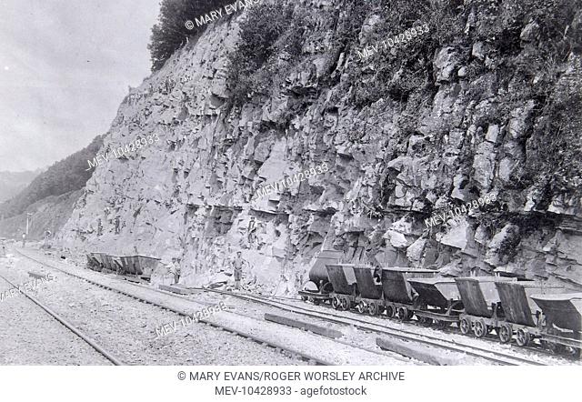 A group of Great Western Railway navvies straightening the track at Ferryside, Carmarthenshire, South Wales