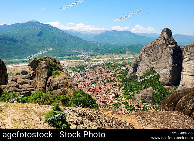 Meteora rocks landscape view near Kalambaka town, Greece