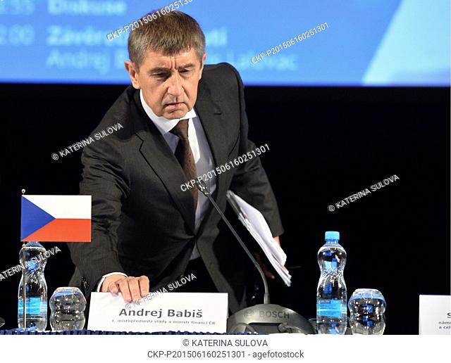 Czech Finance Minister Andrej Babis attends the ""Conference on electronic registration of sales"" in Prague, Czech Republic, on Tuesday, June 16, 2015