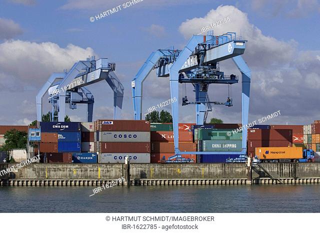 Container Terminal Mainz on the Rhine River, Mainz, Rhineland-Palatinate, Germany, Europe