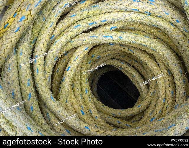 A heap of coiled industrial rope