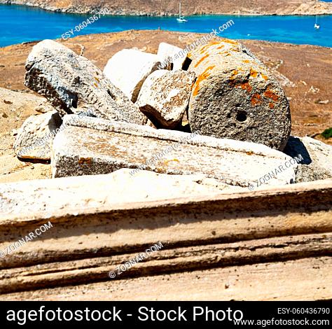 in delos greece the historycal  acropolis and old ruin site