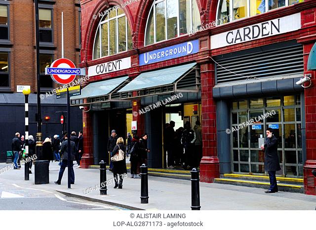 England, London, Covent Garden. The entrance to Covent Garden Underground Station in Long Acre