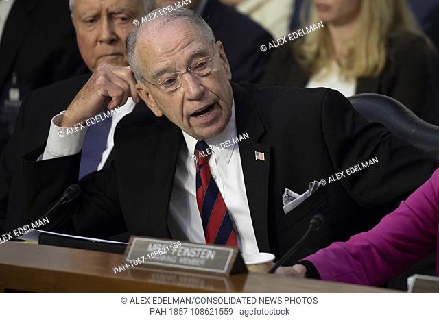 Chairman Chuck Grassley, Republican of Iowa, speaks as Democrats and Republicans debate during a hearing before the United States Senate Judiciary Committee to...