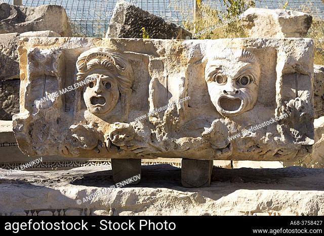 Stone faces, masks in Myra. Turkey