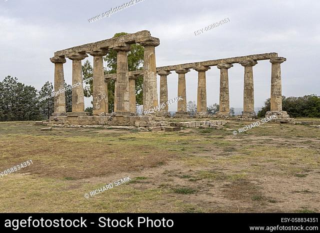 Temple of Hera from 6 century BC, archaeological site near Bernalda, Italy