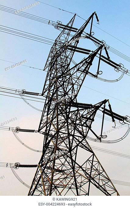 Power transmission tower with cables