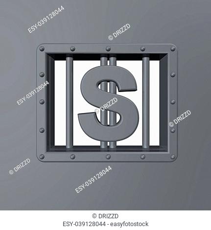 riveted steel prison window with dollar symbol - 3d illustration