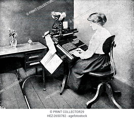 'Woman Operator on Monotype Keyboard', 1917. Artist: Unknown