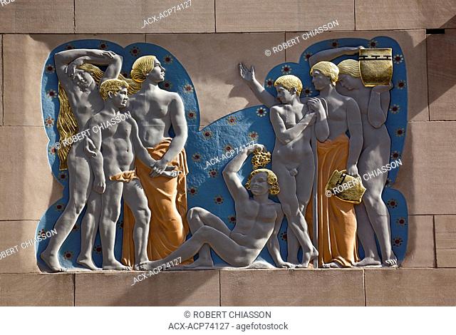 Carved by Attilio Piccirilli in 1937, the Joy of Life is a small polychrome-painted and guilded limestone wall relief (or bas relief) located above the 48th...