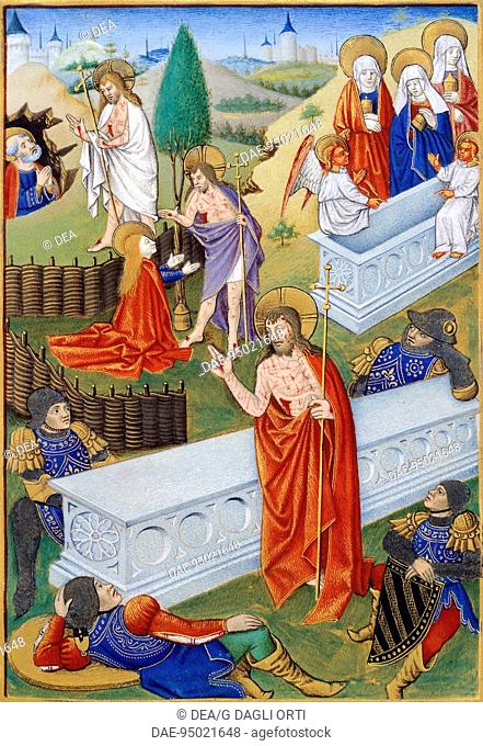 The Resurrection, miniature from the Book of Prayers by Jeanne de Laval, manuscript, France 15th Century.  Poitiers, Bibliotheque Municipale