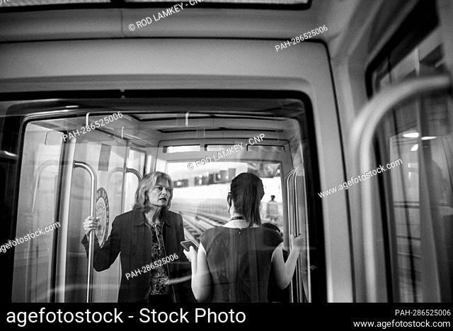 United States Senator Lisa Murkowski (Republican of Alaska), left, rides a train in the Senate subway during a vote at the US Capitol in Washington, DC