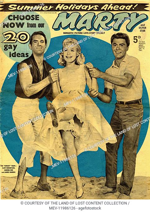 Woman's Magazine, Marty and Silver Star, 14th January 1961 - front cover, big blue dot background, cliff robertson, sandra dee and james darren
