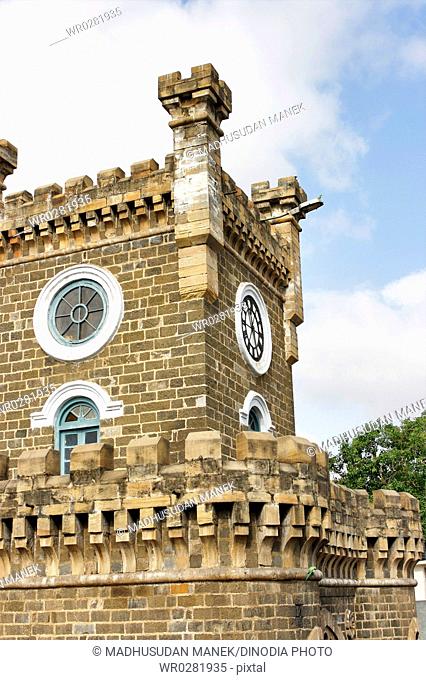 Clock tower at Bedi gate naka black stone structured , Rajkot , Saurashtra , Gujarat , India