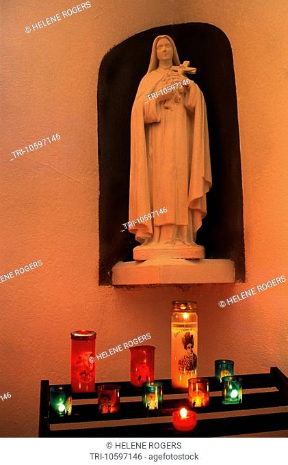 Sete France Chapel of Our Lady of Salette on the Summit of Mont Saint Clair Statue of Saint Rita With Votive Candles