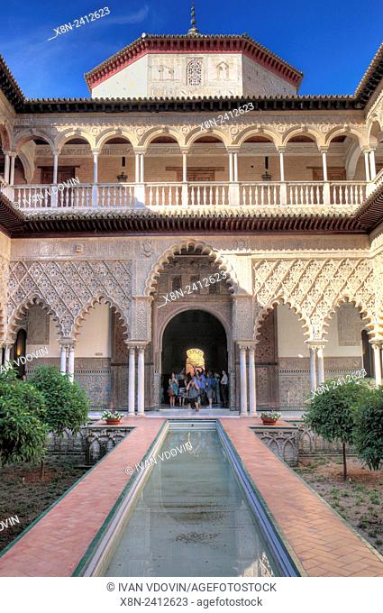 Patio de las Doncellas, Alcazar, royal palace, Seville, Andalusia, Spain