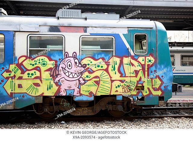 Graffiti on Train in Lucca, Italy