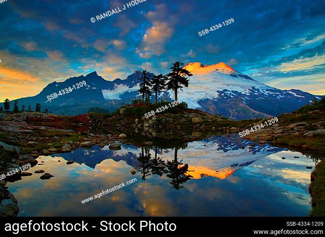 USA, Washington, View of Mt Baker Reflecting in Tarn from Park Butte in Mt Baker National Recreation Area